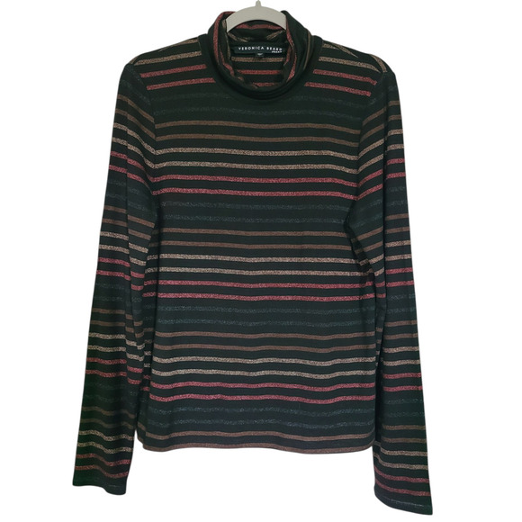 Veronica Beard Jeans Audrey Metallic Stripe Turtleneck Size Large - Picture 2 of 6